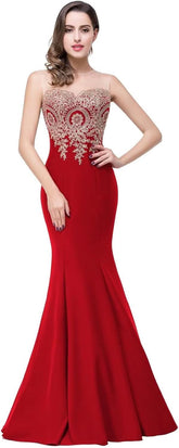 Women's Lace Applique Long Formal Mermaid Evening Prom Dresses - Bmbride